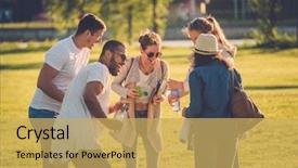  Presentation with multi ethnic group - Slide deck having company picnic - multi-ethnic group of friends having background and a yellow colored foreground