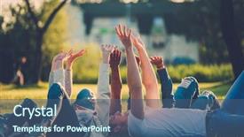  Presentation with multi ethnic group - Slides enhanced with company picnic - multi-ethnic group of friends taking background and a ocean colored foreground