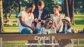  Presentation with multi ethnic group - PPT layouts featuring company picnic - multi-ethnic group of friends background and a violet colored foreground