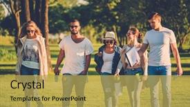  Presentation with multi ethnic group - PPT layouts having company picnic - multi-ethnic group of friends background and a yellow colored foreground