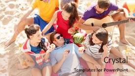  Presentation with happy music lovers - Cool new slide set with company picnic - summer holidays vacation music happy backdrop and a coral colored foreground