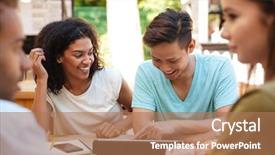  Presentation with outdoors - Theme enhanced with company picnic - two friends sitting outdoors background and a coral colored foreground