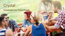  Presentation with beverage - Colorful PPT layouts enhanced with company picnic - young group of card players backdrop and a soft green colored foreground