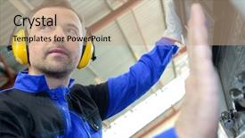  Presentation with machine operator - Audience pleasing slide set consisting of company safety - machine operator backdrop and a coral colored foreground