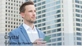  Presentation with mobile phone and germs - PPT theme enhanced with company status - caucasian businessman look at mobile background and a light blue colored foreground