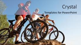  Presentation with rock - Slide set consisting of company tour - three bicyclists on the brink background and a light blue colored foreground