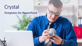  Presentation with employee of the month - Cool new presentation with company tour - young employee preparing for vacation backdrop and a sky blue colored foreground