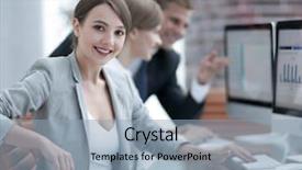  Presentation with business women - Presentation having company types - portrait of successful business women background and a light blue colored foreground