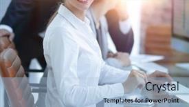  Presentation with desk - Colorful PPT layouts enhanced with company types - young employee sitting backdrop and a light blue colored foreground