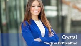  Presentation with worried young female college student - Audience pleasing slide set consisting of company vision - beautiful young female executive backdrop and a ocean colored foreground