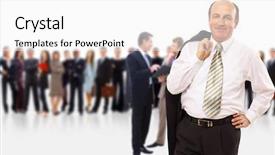  Presentation with team leader - PPT theme consisting of company vision - business leader standing in front background and a white colored foreground