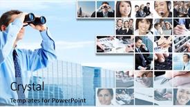  Presentation with people collage - PPT theme enhanced with company vision - business people team collage teamwork background and a light blue colored foreground