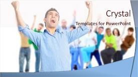  Presentation with team people hugging - PPT layouts featuring company winner - group of happy people hugging background and a sky blue colored foreground