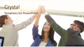  Presentation with high voltage relay protection and automation - Theme with company winner - successful businesswomen motivate each other background and a cream colored foreground