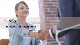  Presentation with employee job satisfaction and extravert - Audience pleasing presentation theme consisting of company winner - successful job interview with boss backdrop and a mint green colored foreground