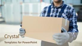  Presentation with hands holding be brave word - Audience pleasing presentation design consisting of company worker in gloves hold backdrop and a soft green colored foreground