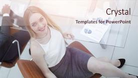  Presentation with company - Cool new presentation theme with company working with financial docu backdrop and a  colored foreground