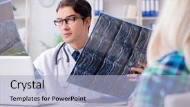  Presentation with doctor examining a newborn baby - Beautiful presentation featuring comparative results - doctor examining x-ray images backdrop and a  colored foreground