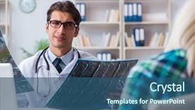  Presentation with metabolic doctor examining - Presentation theme enhanced with comparative results - doctor examining x-ray images background and a  colored foreground