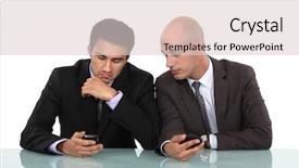  Presentation with towers for cell phones - PPT theme enhanced with compare contrast - businessmen comparing phones background and a lemonade colored foreground
