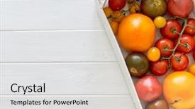  Presentation with tomato - Beautiful theme featuring food comparison - variety of kinds of tomato backdrop and a light gray colored foreground