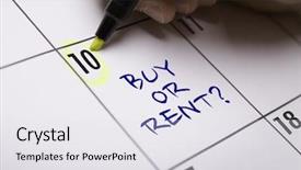  Presentation with for rent - PPT theme consisting of compare options - buy or rent background and a sky blue colored foreground