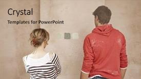  Presentation with painting walls paint roller - PPT theme consisting of compare yourself - couple choosing sample paint colours background and a mint green colored foreground
