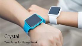  Presentation with smart watch red - Theme having comparing time on smart watch background and a mint green colored foreground