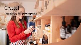  Presentation with cosmetics - Amazing slide deck having independanc - female customer shopping in independent backdrop and a coral colored foreground