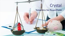  Presentation with real estate investment - Beautiful presentation theme featuring comparison banks - savings or real estate investment backdrop and a sky blue colored foreground