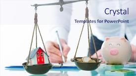  Presentation with real estate investment - Beautiful PPT theme featuring comparison banks - savings or real estate investment backdrop and a sky blue colored foreground