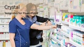  Presentation with comparison - Theme having comparison lists - mature female chemist removing product background and a soft green colored foreground