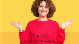  Presentation with human hands open palm up - Presentation theme enhanced with comparisons - beautiful middle ager senior woman background and a red colored foreground