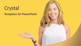  Presentation with woman hands open - Audience pleasing PPT theme consisting of comparisons - beautiful young elegant woman backdrop and a yellow colored foreground