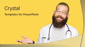  Presentation with being new doctor - Amazing PPT theme having comparisons - young blond doctor man backdrop and a  colored foreground