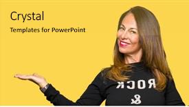  Presentation with rock balance - Presentation design with comparisons body image - beautiful middle age woman wearing background and a yellow colored foreground