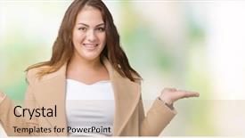  Presentation with human hands open palm up - Cool new presentation theme with comparisons body image - beautiful plus size young woman backdrop and a  colored foreground