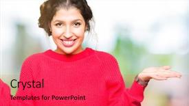  Presentation with human hands open palm up - PPT layouts enhanced with comparisons body image - young beautiful woman wearing red background and a red colored foreground