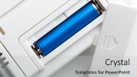  Presentation with battery - Audience pleasing PPT layouts consisting of compartments - blue battery in the socket backdrop and a light gray colored foreground