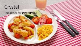  Presentation with school lunch - PPT layouts featuring compartments - serving tray with delicious food background and a soft green colored foreground