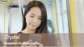  Presentation with hong kong - Beautiful slide deck featuring compartments - travel woman using cellphone backdrop and a coral colored foreground