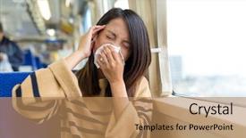  Presentation with train and travel - Amazing slide set having compartments - woman suffer from sick inside backdrop and a coral colored foreground