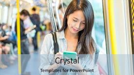  Presentation with train - Presentation theme having compartments - woman use of cellphone inside background and a light blue colored foreground