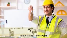  Presentation with construction - Amazing slide set having compas - male construction engineer working backdrop and a yellow colored foreground