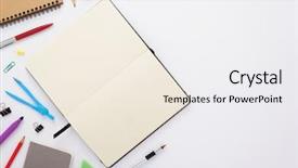  Presentation with notebook paper - PPT theme having compas - paper notebook and school supplies background and a white colored foreground