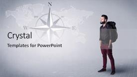  Presentation with compass map - Slides featuring world map in the background background and a light gray colored foreground