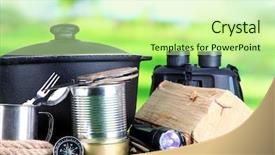  Presentation with pink and green nature - Audience pleasing PPT theme consisting of compass binoculars - equipment for trekking on green backdrop and a mint green colored foreground