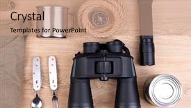  Presentation with free medical equipment - Amazing PPT theme having compass binoculars - equipment for trekking on wooden backdrop and a coral colored foreground