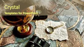  Presentation with map vintage - Colorful presentation design enhanced with compass binoculars - old fashioned objects backdrop and a coral colored foreground