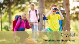  Presentation with binocular - Cool new PPT theme with compass binoculars - smiling child looking through binocular backdrop and a  colored foreground